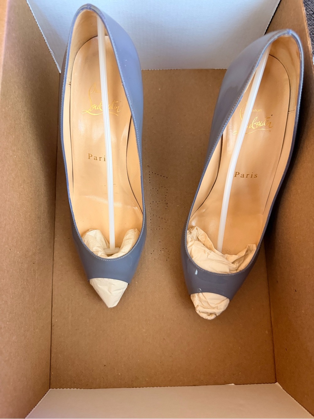 Authentic Christian Louboutin Youpi Payent Leather Grey (hue of purple) Peep-toe